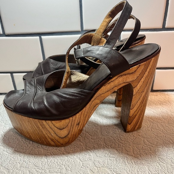 Vintage platform wooden heels goody two shoes  size 7 brown SUPER RARE !!! - Picture 6 of 11